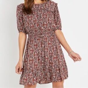 Maurices Red and White Patterned Mini Dress